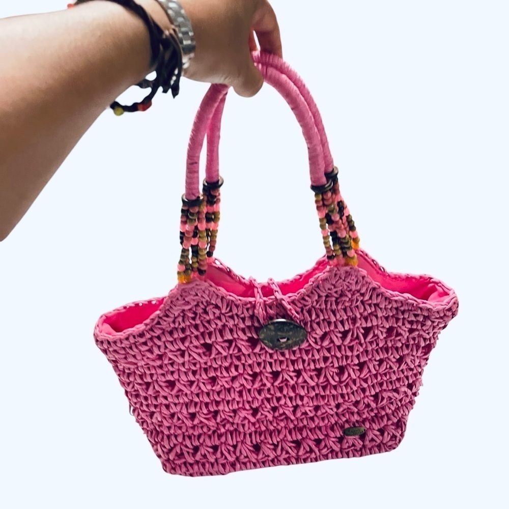 Cappelli bag Pink Woven Tote Bag, with beaded handles, Spring, Summer, Vacation - Picture 5 of 12